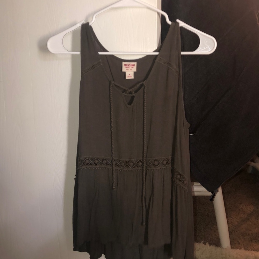 Dark Green Embroidered Lace up Tank Top